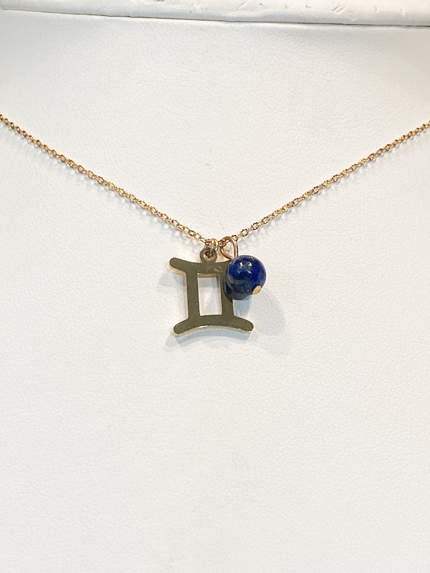 Collier gémeaux en acier inoxydable or avec pierre naturelle Lapis Lazuli
