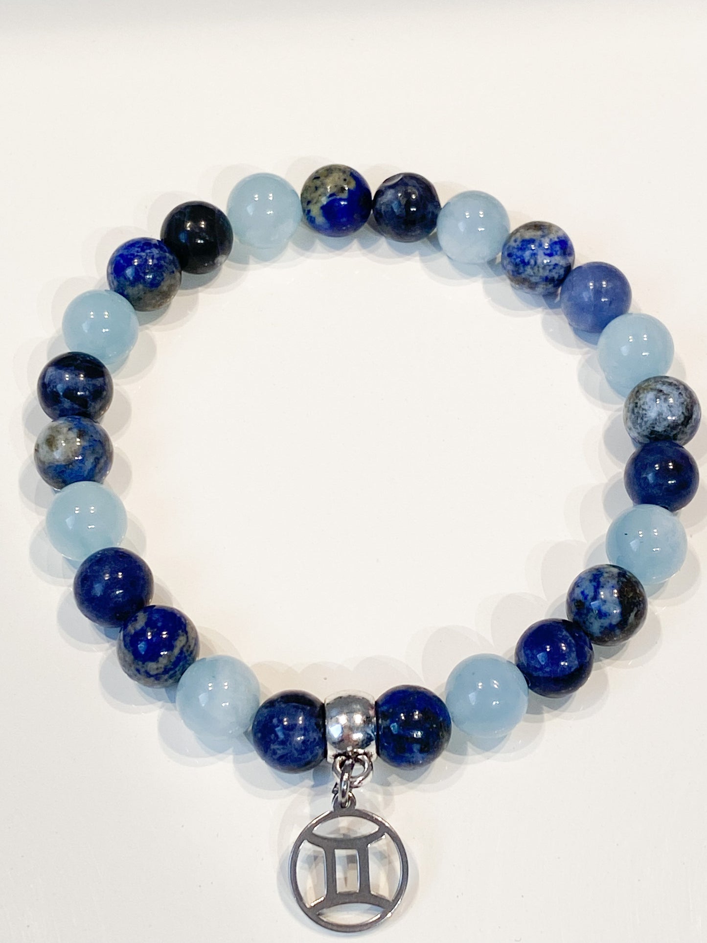 Bracelet signe astrologique gémeau en Lapis lazuli, Sodalite et Aigue Marine