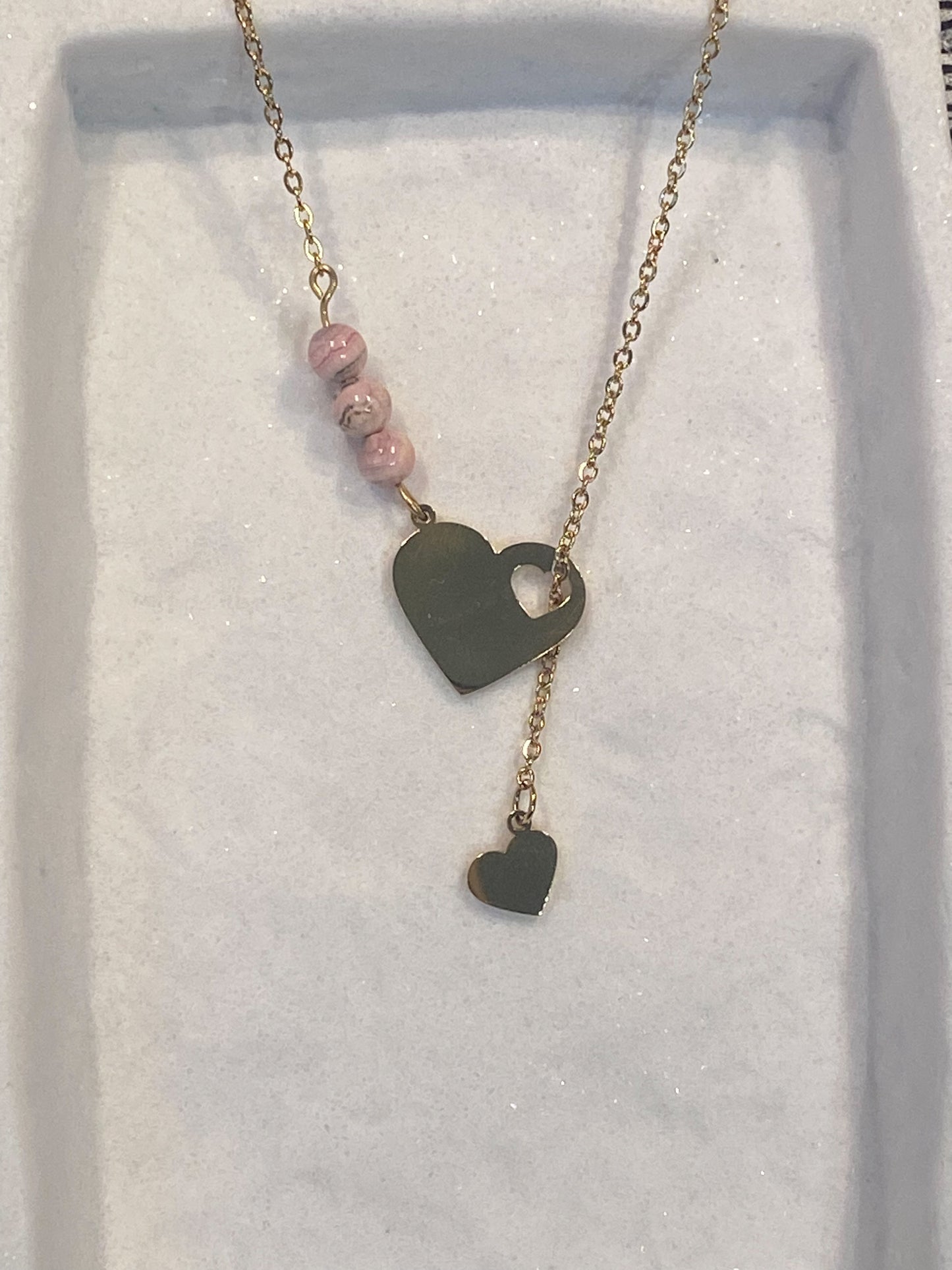 Collier coeur en acier inoxydable avec rhodochrosite