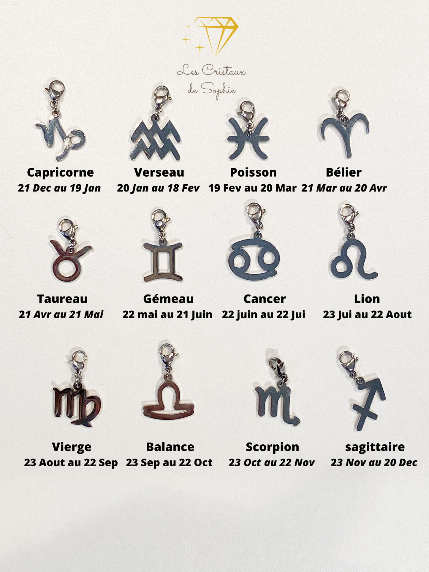 Charm astrologique en acier inoxydable Argenté