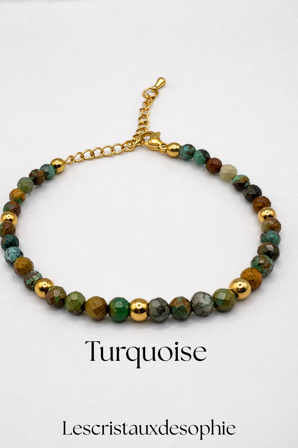 Bracelet En Pierres De Lave Et Turquoise Synthétique - Perles 4mm, Ajustable, Pour Femme Et Enfant