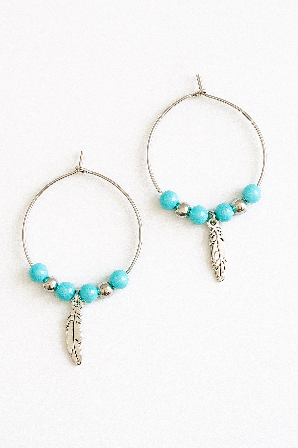 Créoles Turquoise & Acier Argenté – Élégance Bohème en Pierres Naturelles