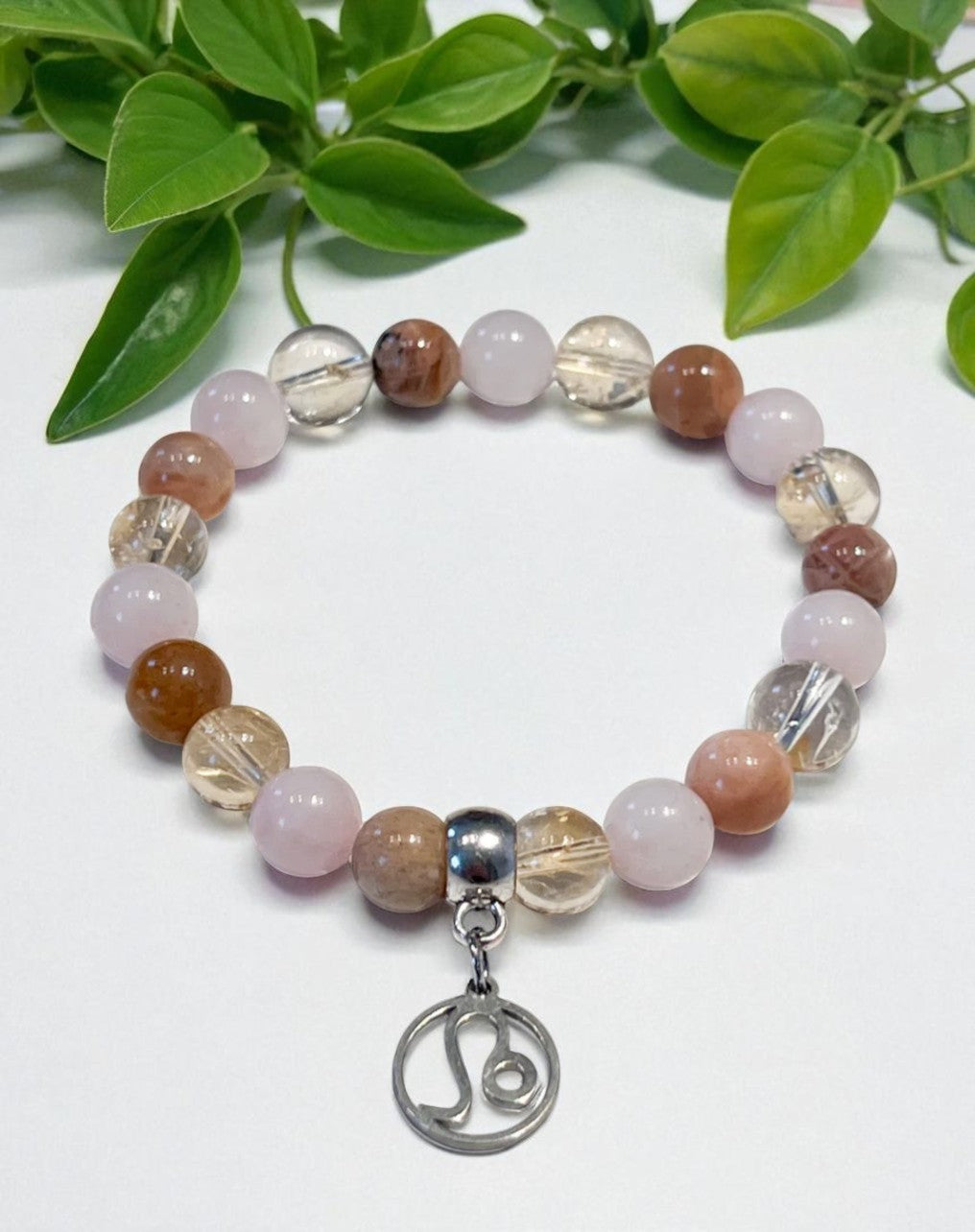 Bracelet Astro Lion : Quartz Rose, Citrine & Pierre de Soleil pour Énergie et Confiance