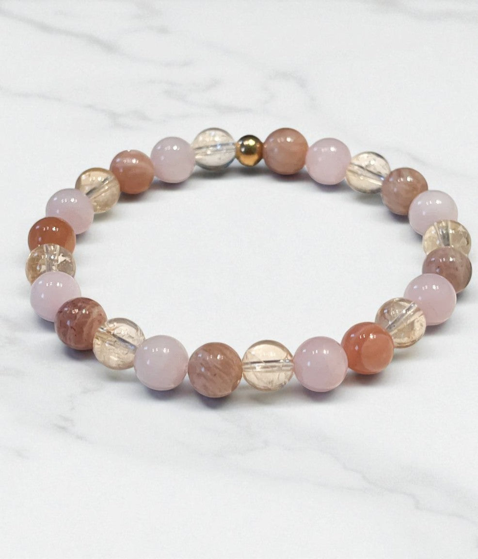 Bracelet Astro Lion : Quartz Rose, Citrine & Pierre de Soleil pour Énergie et Confiance