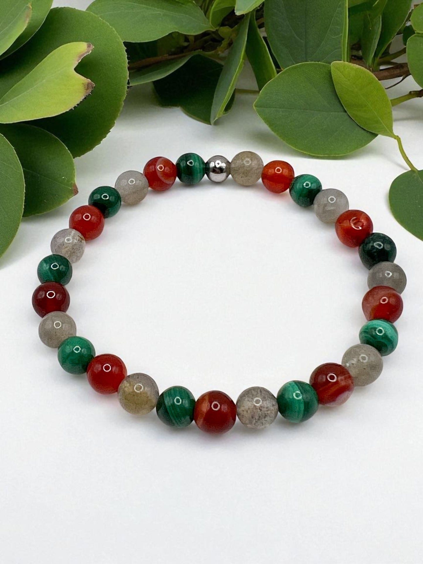 Bracelet Anti-Douleur en Pierres Naturelles – Malachite, Labradorite & Cornaline