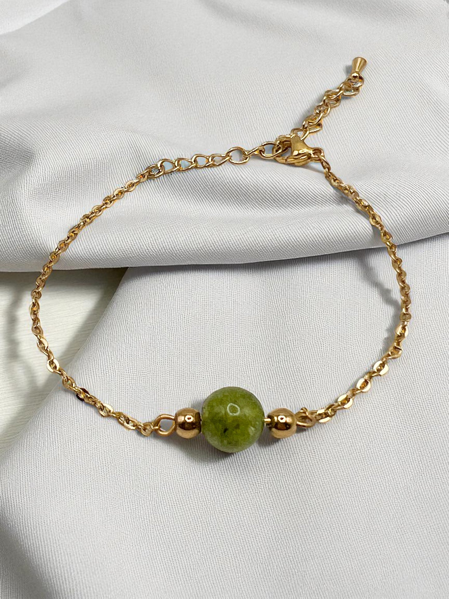 Bracelet Péridot Doré Ajustable – Pierre de Vitalité & Énergie du Cœur