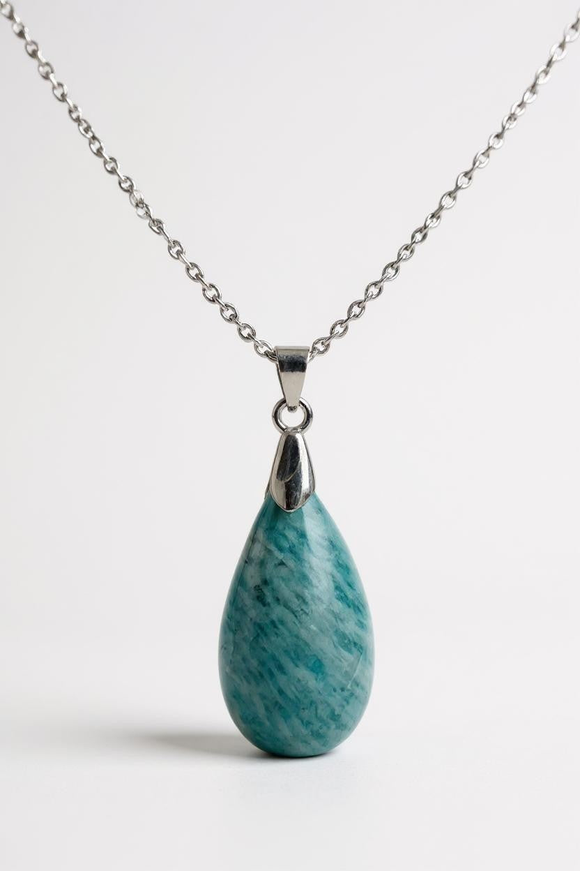 Collier Amazonite Naturelle – Apaisement & Élégance en Acier Argenté