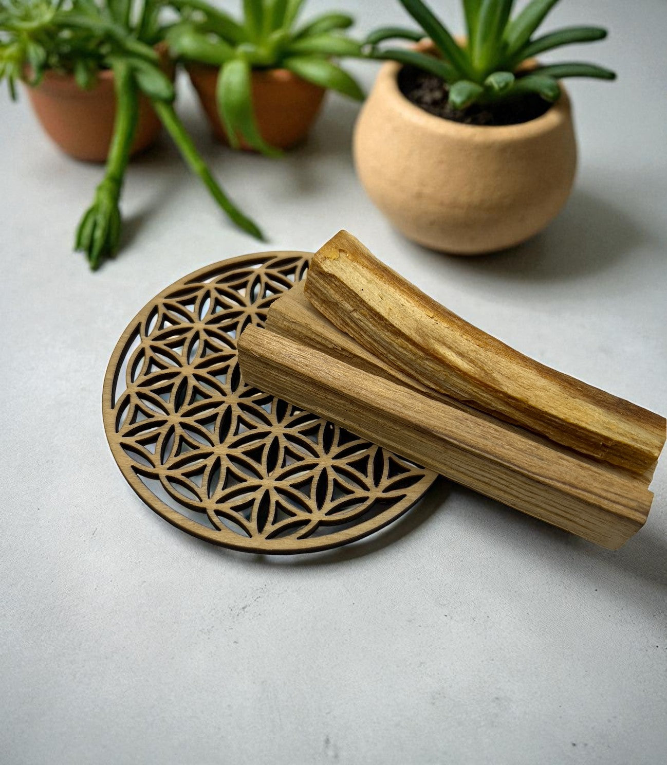 Duo Fleur de Vie & Palo Santo – Purification Énergétique & Rechargement des Pierres