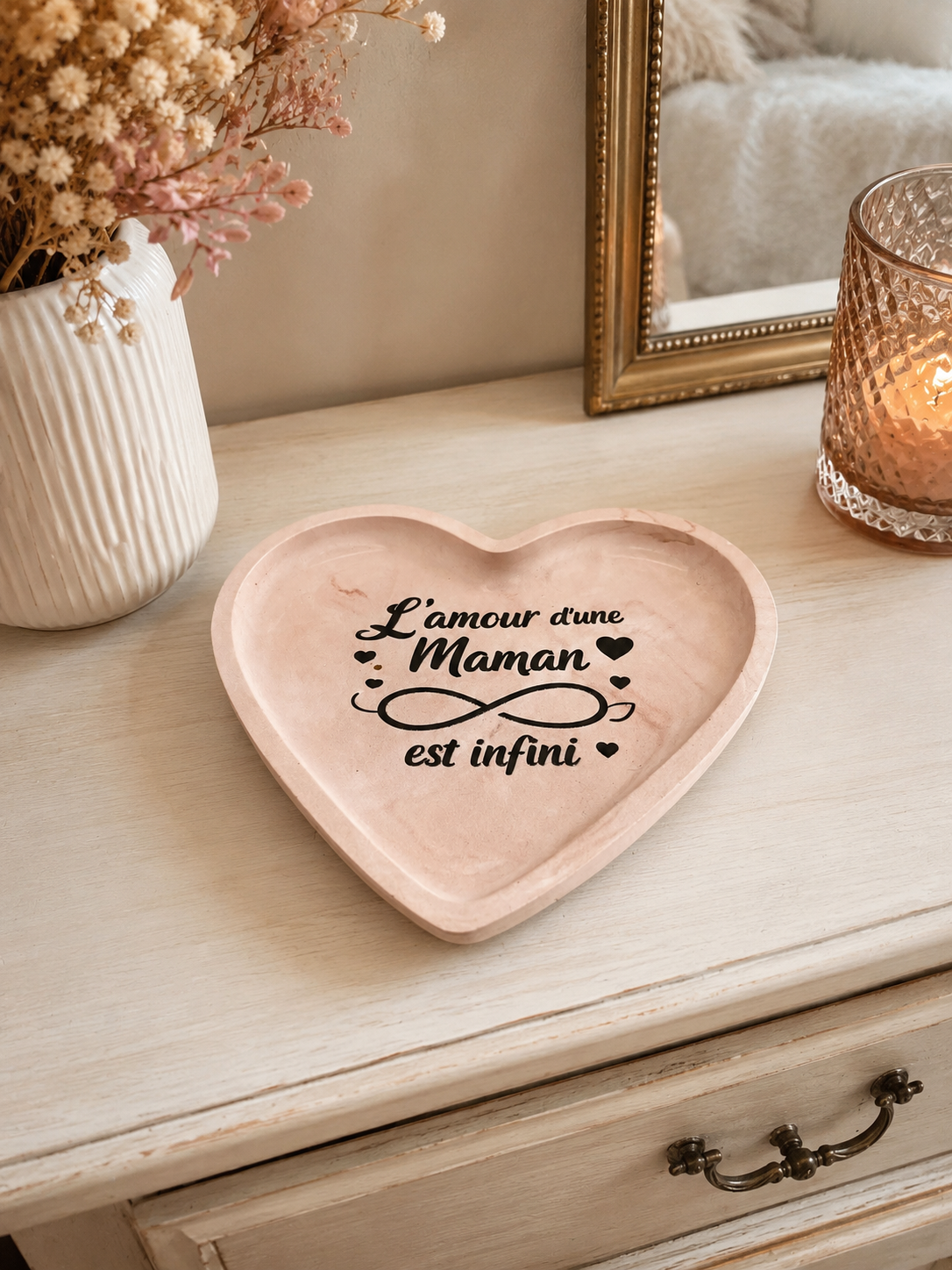 Vide-poche cœur "L'amour d'une Maman est infini" en Jesmonite – Cadeau Fête des Mères