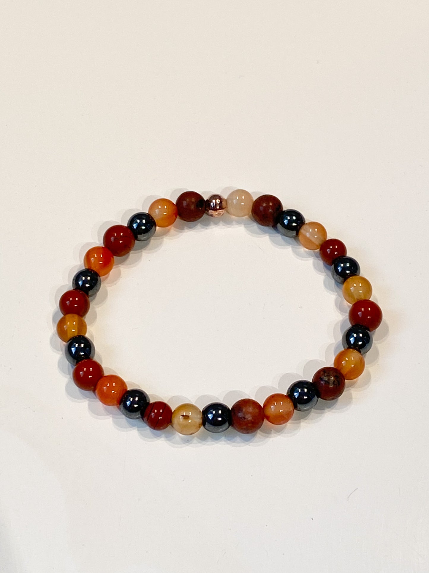 Bracelet pierres anti-fatigue en jaspe rouge, cornaline et Hématite 6mm