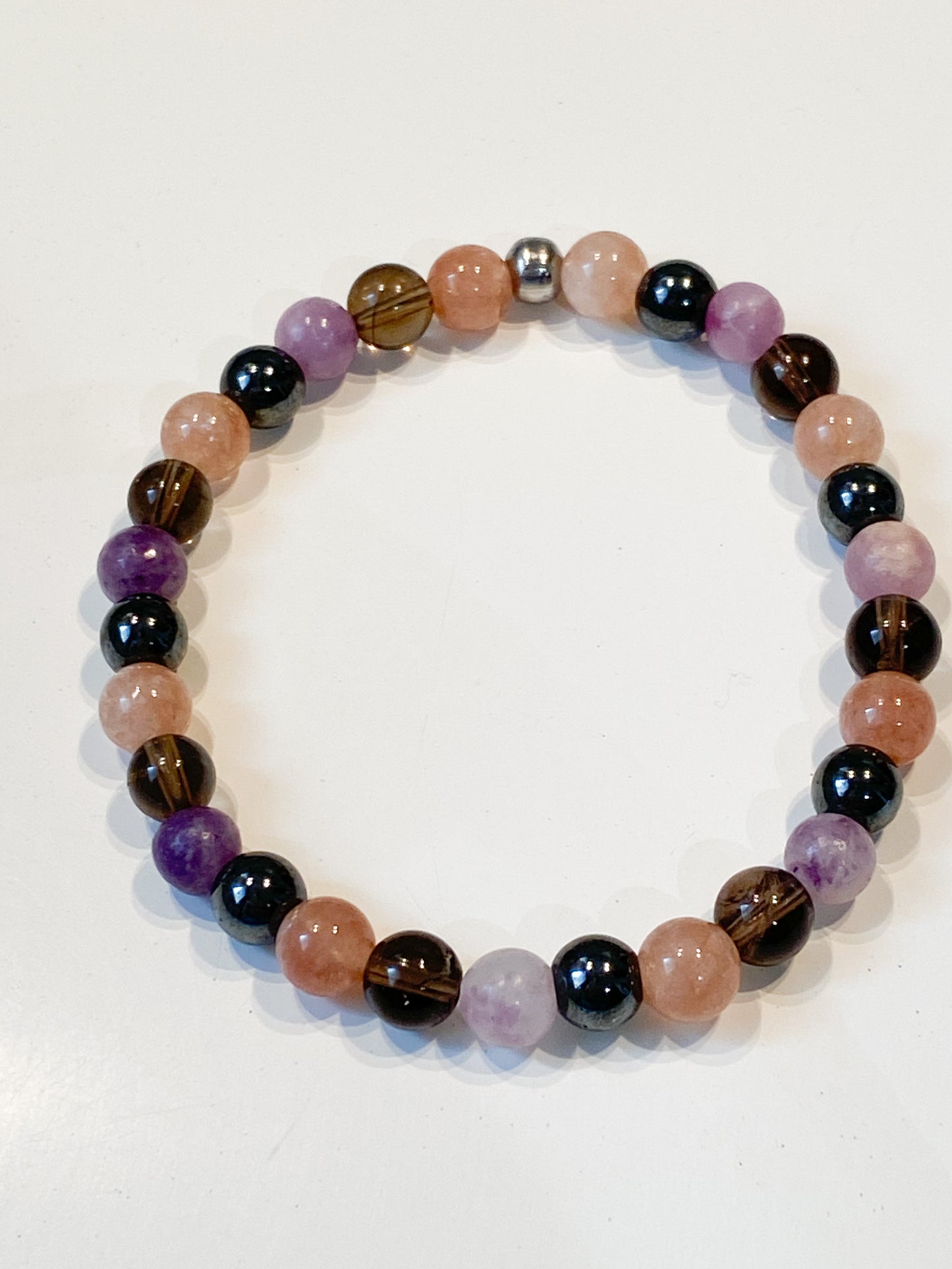 Bracelet contre la dépression en Lépidolite, Quartz Fumé et Pierre de Soleil pour Équilibre Mental