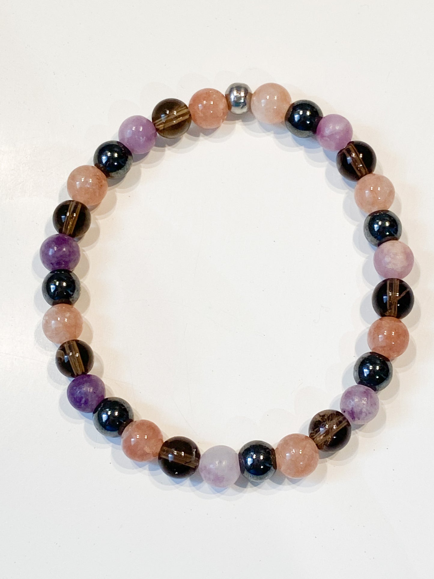 Bracelet contre la dépression en Lépidolite, Quartz Fumé et Pierre de Soleil pour Équilibre Mental