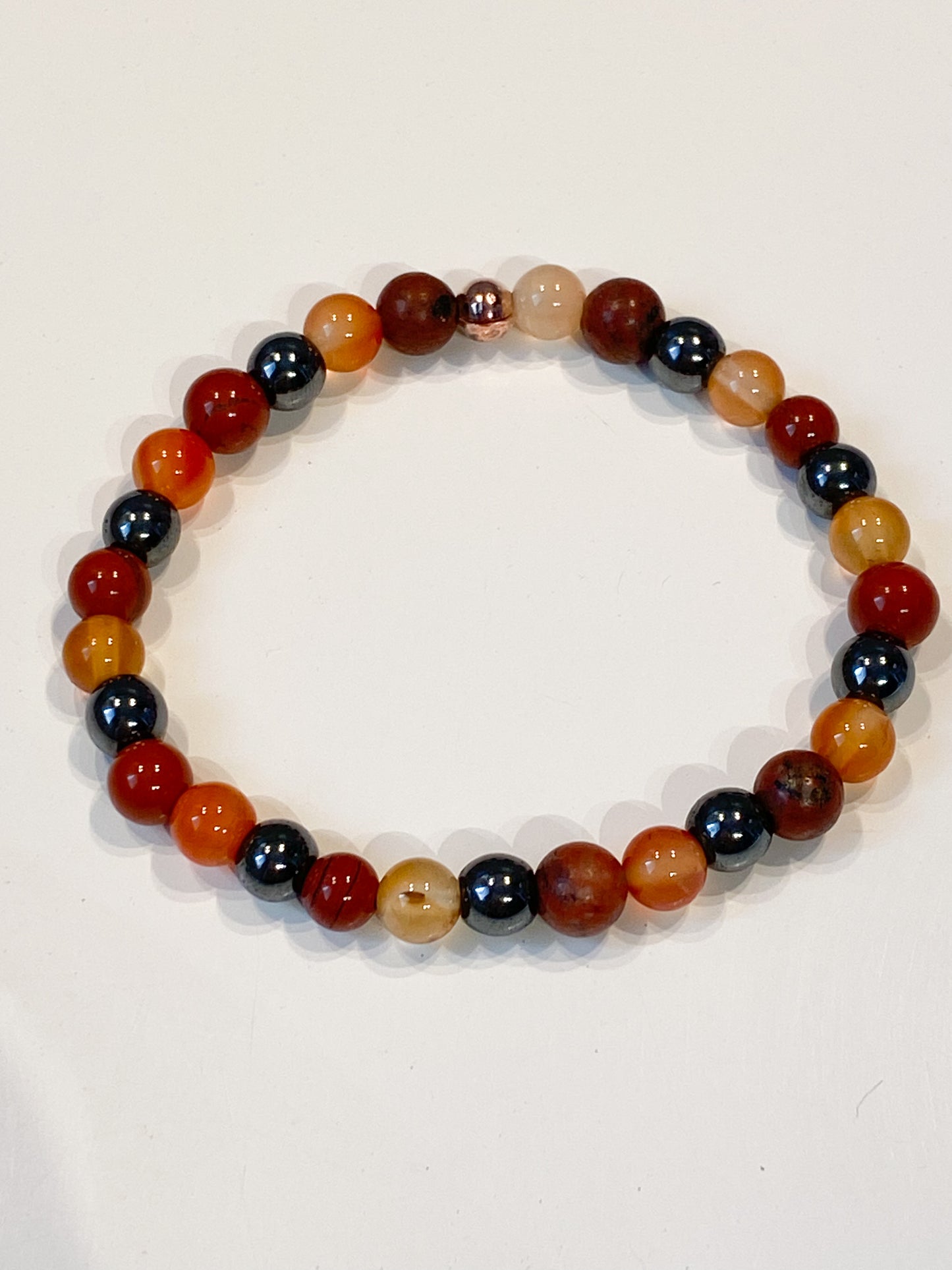 Bracelet pierres anti-fatigue en jaspe rouge, cornaline et Hématite 6mm