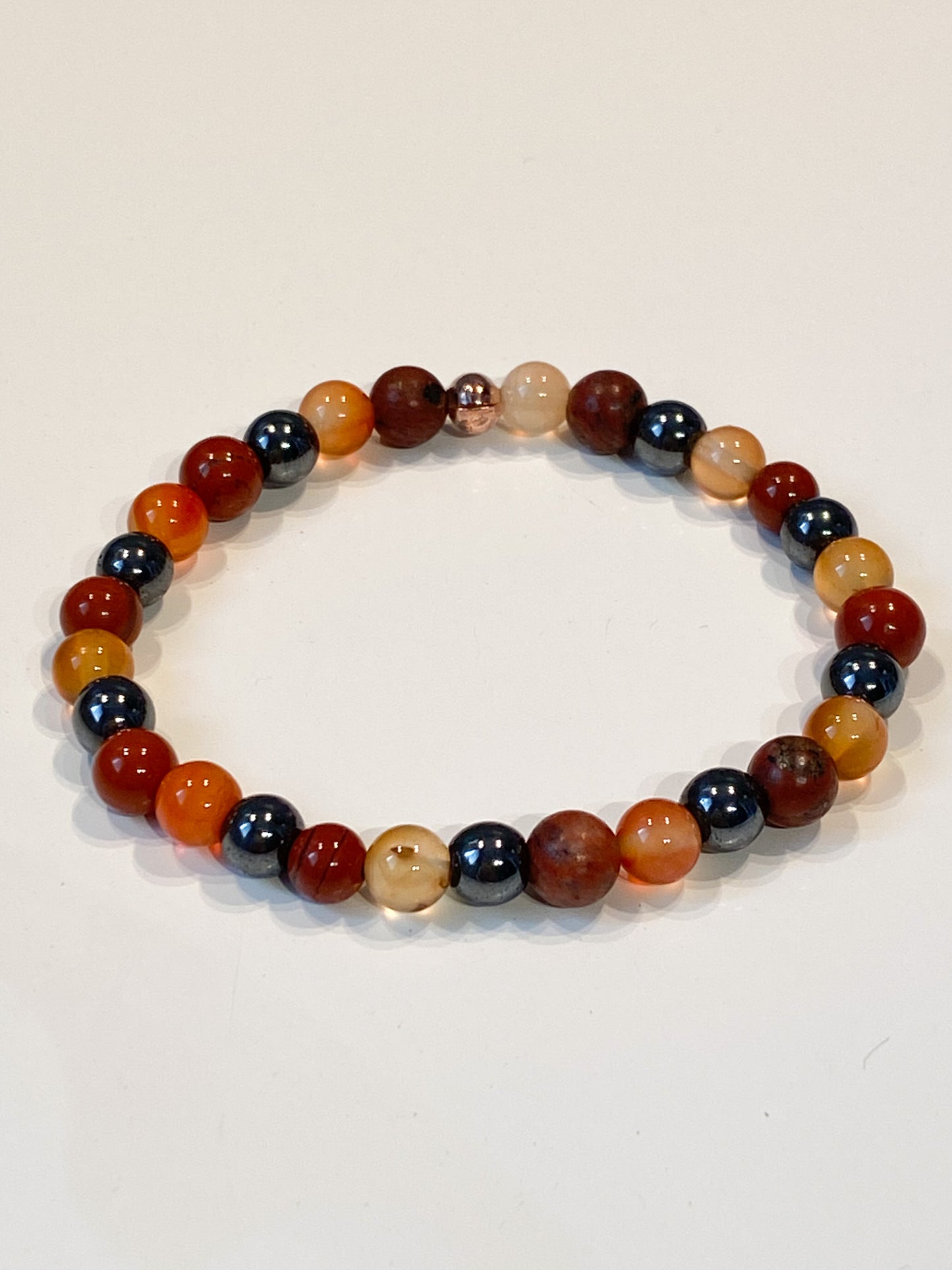 Bracelet pierres anti-fatigue en jaspe rouge, cornaline et Hématite 6mm