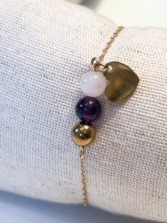 💗 Bracelet Cœur Apaisant – Quartz Rose, Améthyste & Hématite pour un Esprit Sereit Anxiété en Quartz Rose, Améthyste et Hématite "Cœur Apaisant"