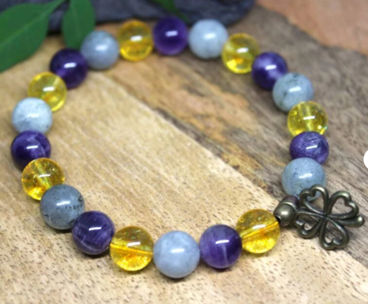 Bracelet Lithothérapie en pierres naturelles Citrine , Améthyste et Labradorite