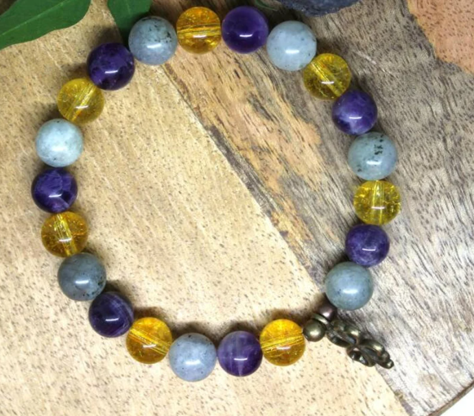 Bracelet Lithothérapie en pierres naturelles Citrine , Améthyste et Labradorite