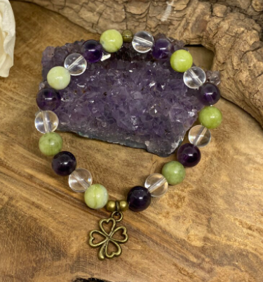 Bracelet Lithothérapie en pierres naturelles Améthyste, Péridot et Cristal de roche