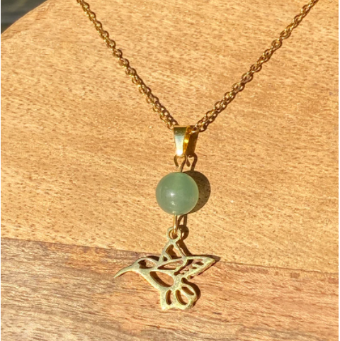 Collier colibri en acier inoxydable en pierres naturelles Aventurine