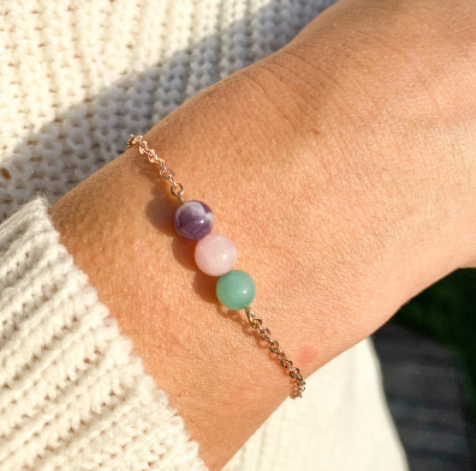 Bracelet en pierres naturelles avec Amazonite, Améthyste et Quartz rose