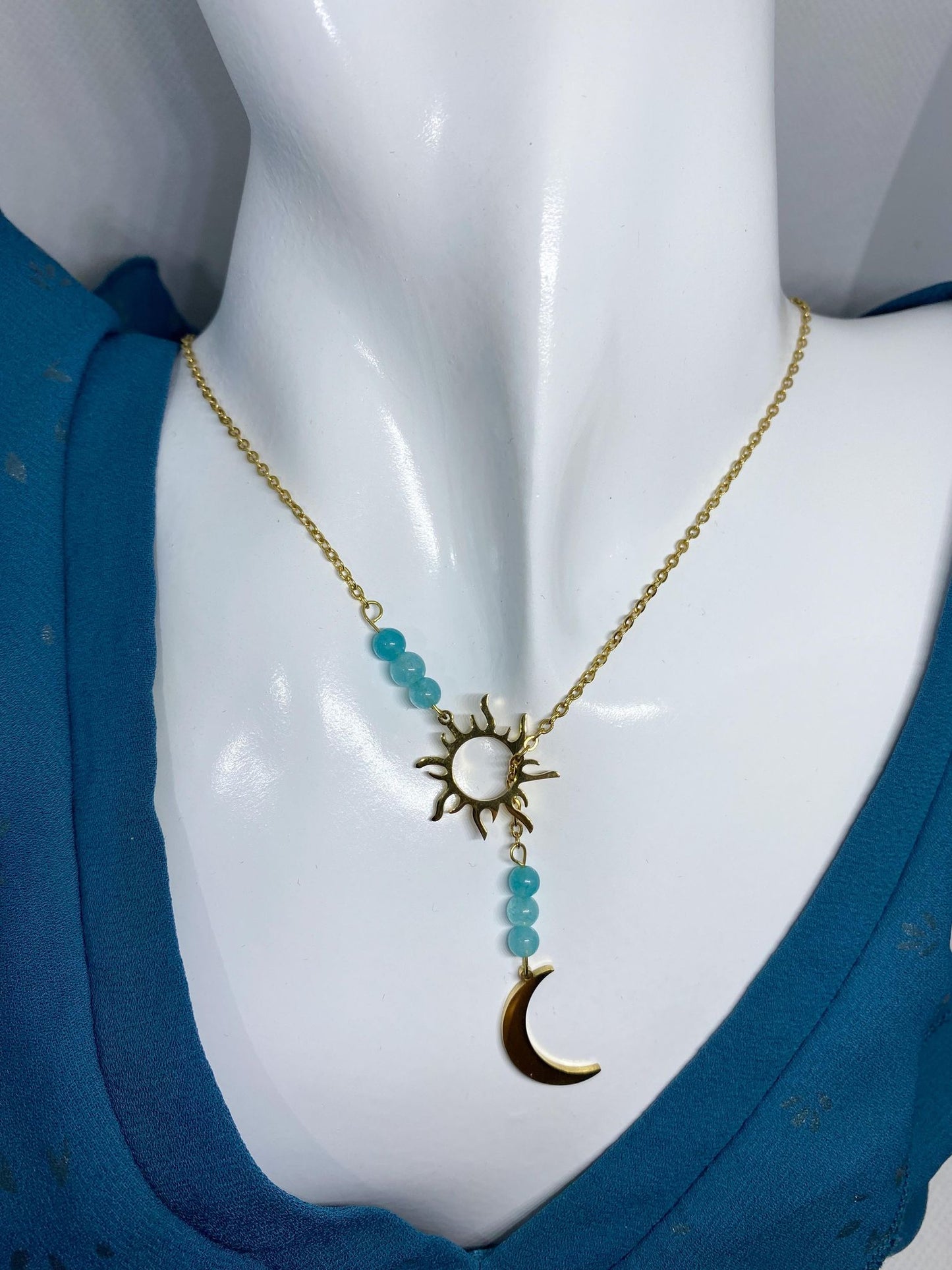 Collier en acier inoxydable en pierres naturelles Amazonite
