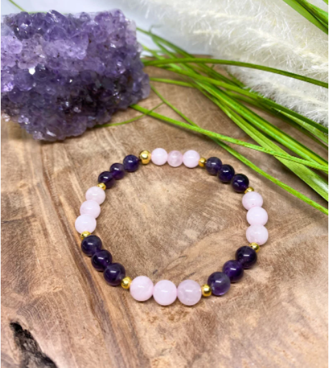 Bracelet Quartz rose et améthyste