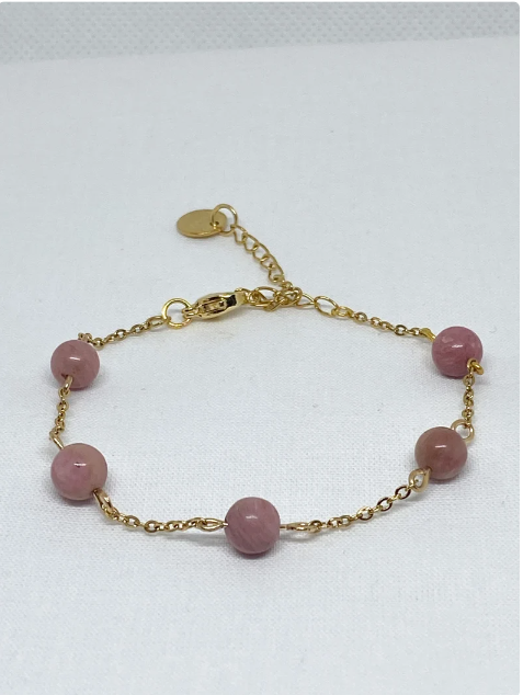 Bracelet en acier inoxydable avec pierres naturelles Rhodochrosite