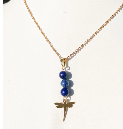 Collier en acier inoxydable avec pierres naturelles Lapis lazuli