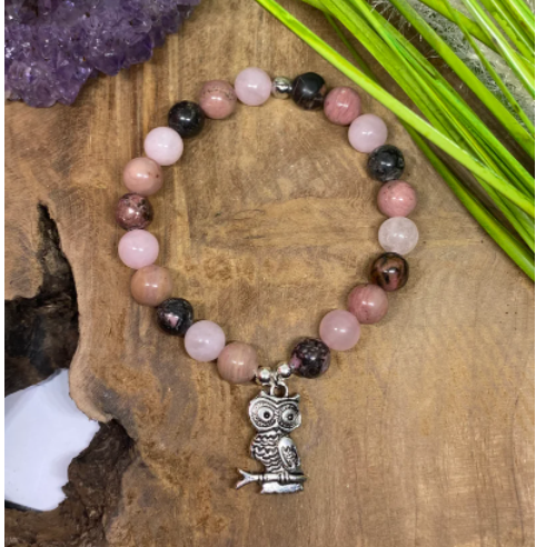 Bracelet Lithothérapie en pierres naturelles Quartz rose, Rhodonite et Rhodochrosite