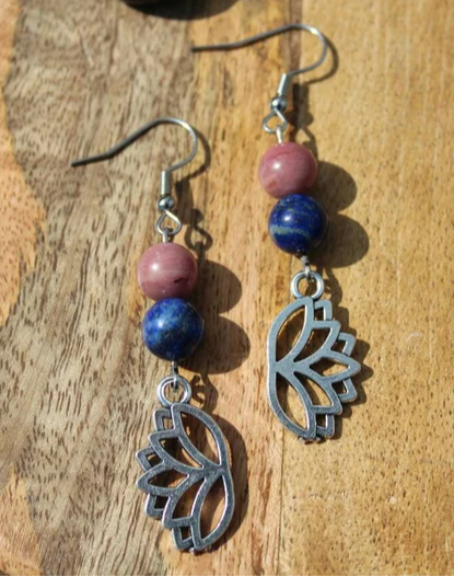 Boucles d'oreilles en pierres naturelles en Lapis Lazuli et Rhodochrosite
