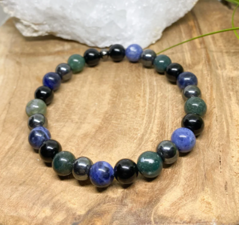 Bracelet en pierres naturelles en Hématite, Sodalite et Agate mousse