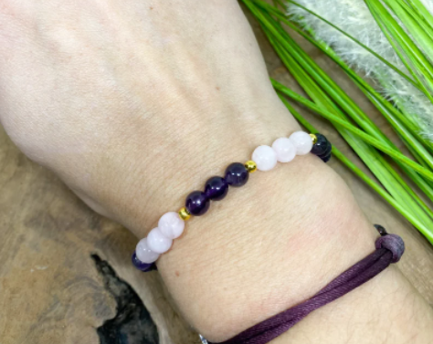Bracelet Quartz rose et améthyste