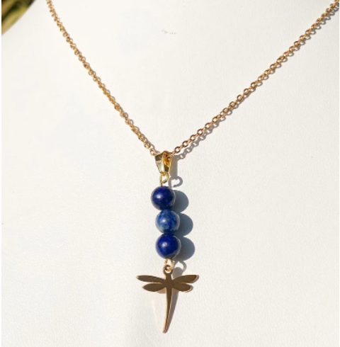Collier en acier inoxydable avec pierres naturelles Lapis lazuli