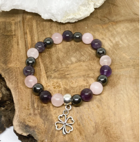Bracelet sommeil / insomnie en pierres naturelles , Quartz rose , Améthyste et hématite
