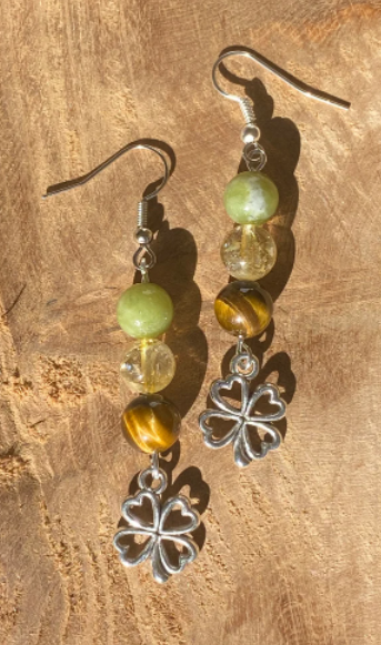 Boucles d'oreilles en pierre naturelle Citrine, jade néphritique et Œil de tigre
