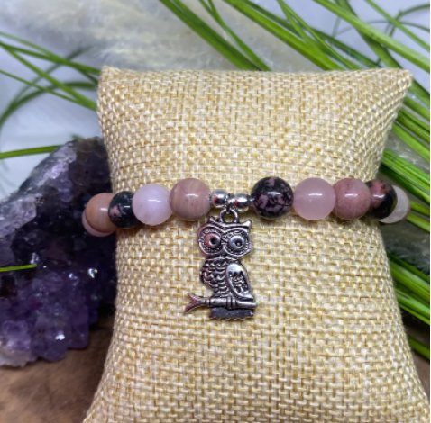 Bracelet Lithothérapie en pierres naturelles Quartz rose, Rhodonite et Rhodochrosite
