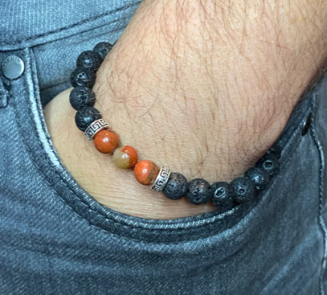 Bracelet élastique en pierres naturelles Jaspe Rouge ,Pierre de lave