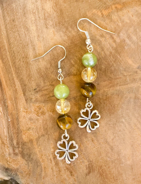 Boucles d'oreilles en pierre naturelle Citrine, jade néphritique et Œil de tigre