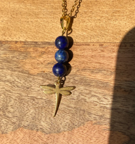 Collier en acier inoxydable avec pierres naturelles Lapis lazuli