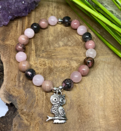 Bracelet Lithothérapie en pierres naturelles Quartz rose, Rhodonite et Rhodochrosite