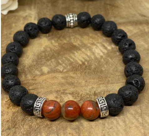 Bracelet élastique en pierres naturelles Jaspe Rouge ,Pierre de lave