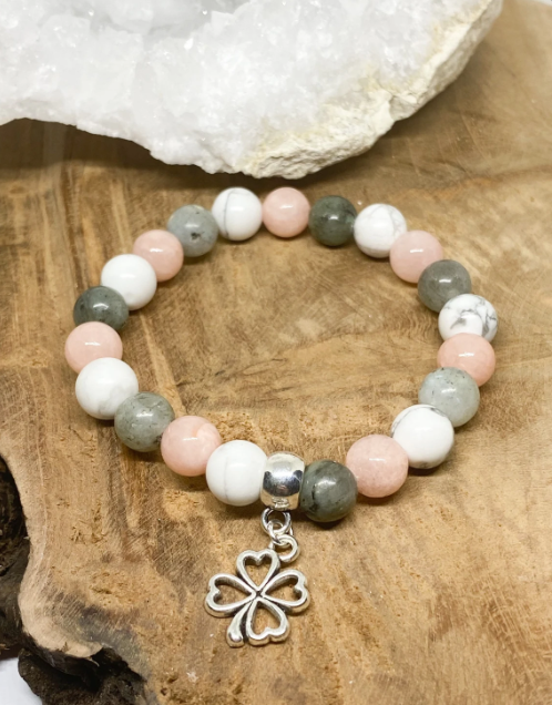 Bracelet en pierres naturelles Labradorite, Pierre de soleil et Howlite