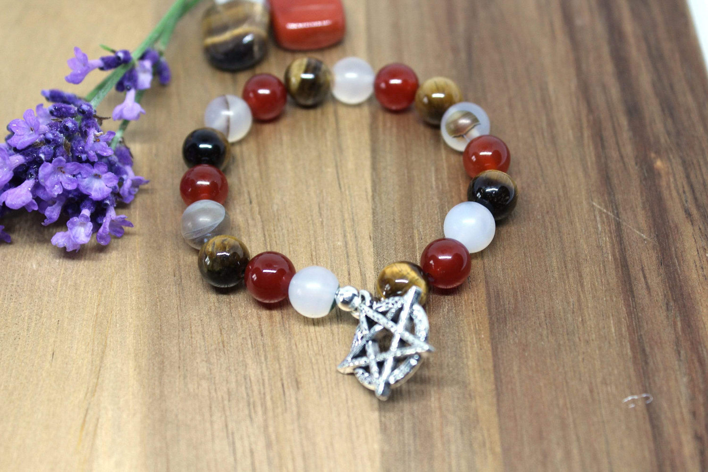 Bracelet pierres naturelles en Cornaline , Agate , Œil de tigre " Confiance en soi"