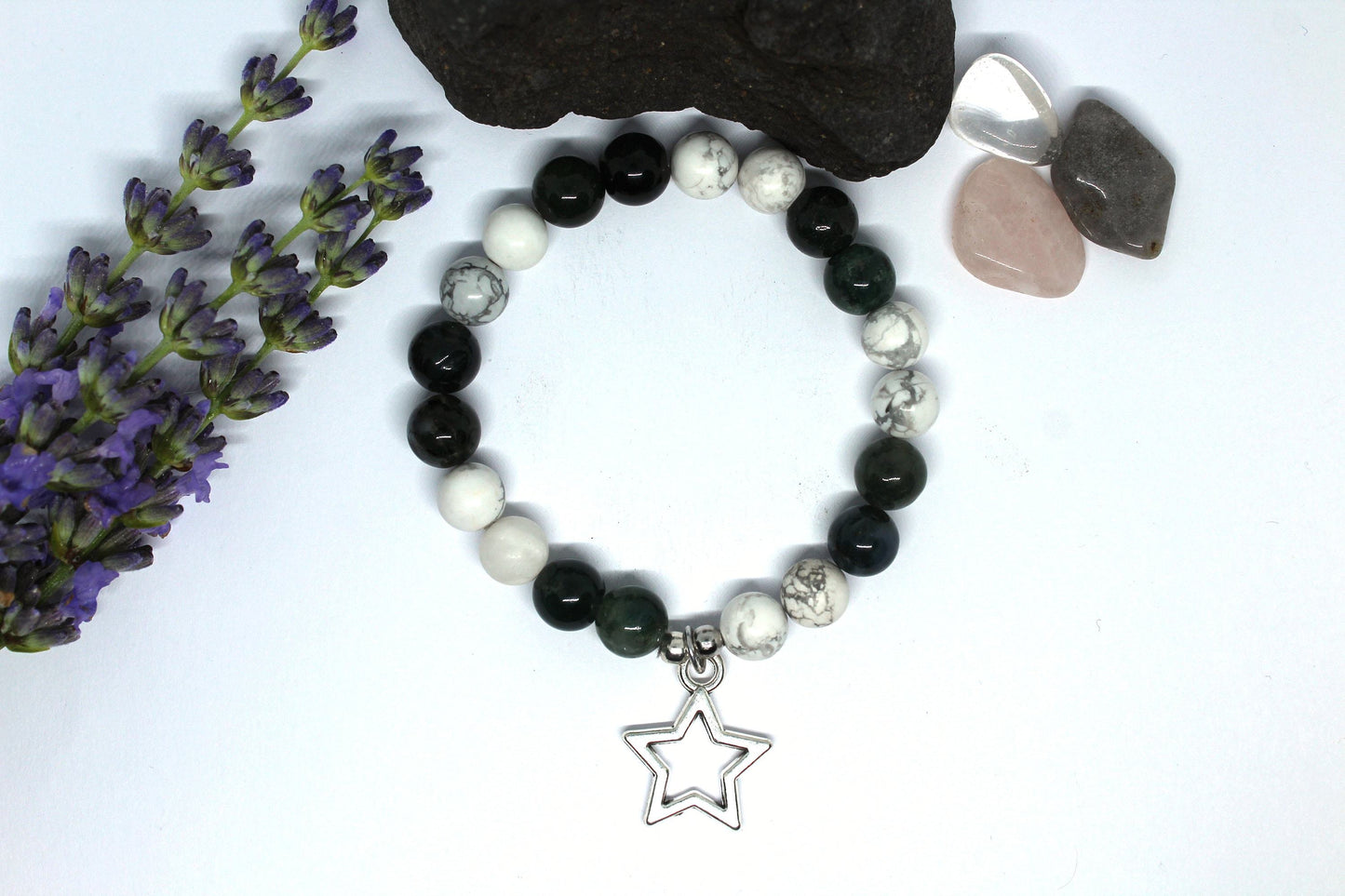 Bracelet pierres naturelles en Agate mousse et howlite