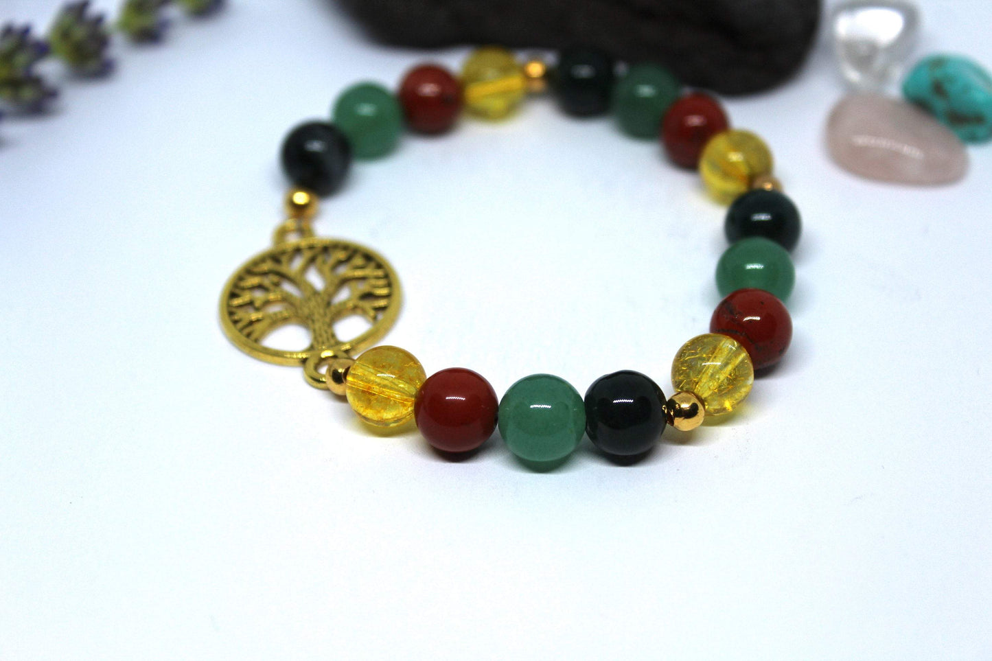 Bracelet en pierres naturelles Citrine , Agate mousse , Aventurine , Jaspe Rouge " Spécial Maladie de Crohn "