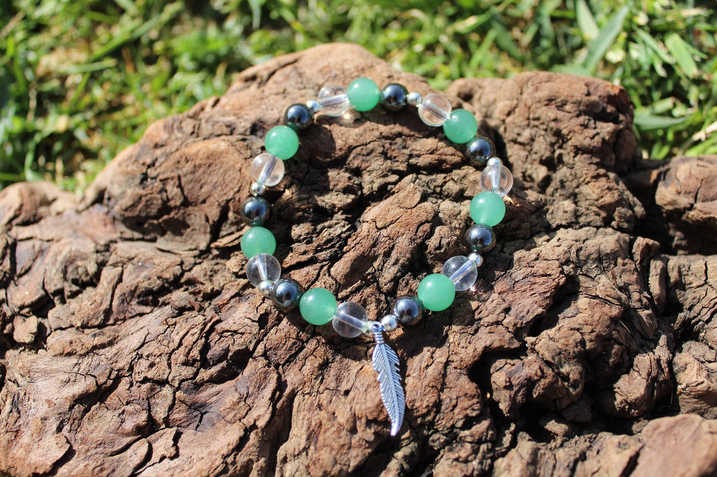 Bracelet en pierres naturelles Aventurine , Hématite , Cristal de Roche "Spécial Positivité et volonté "