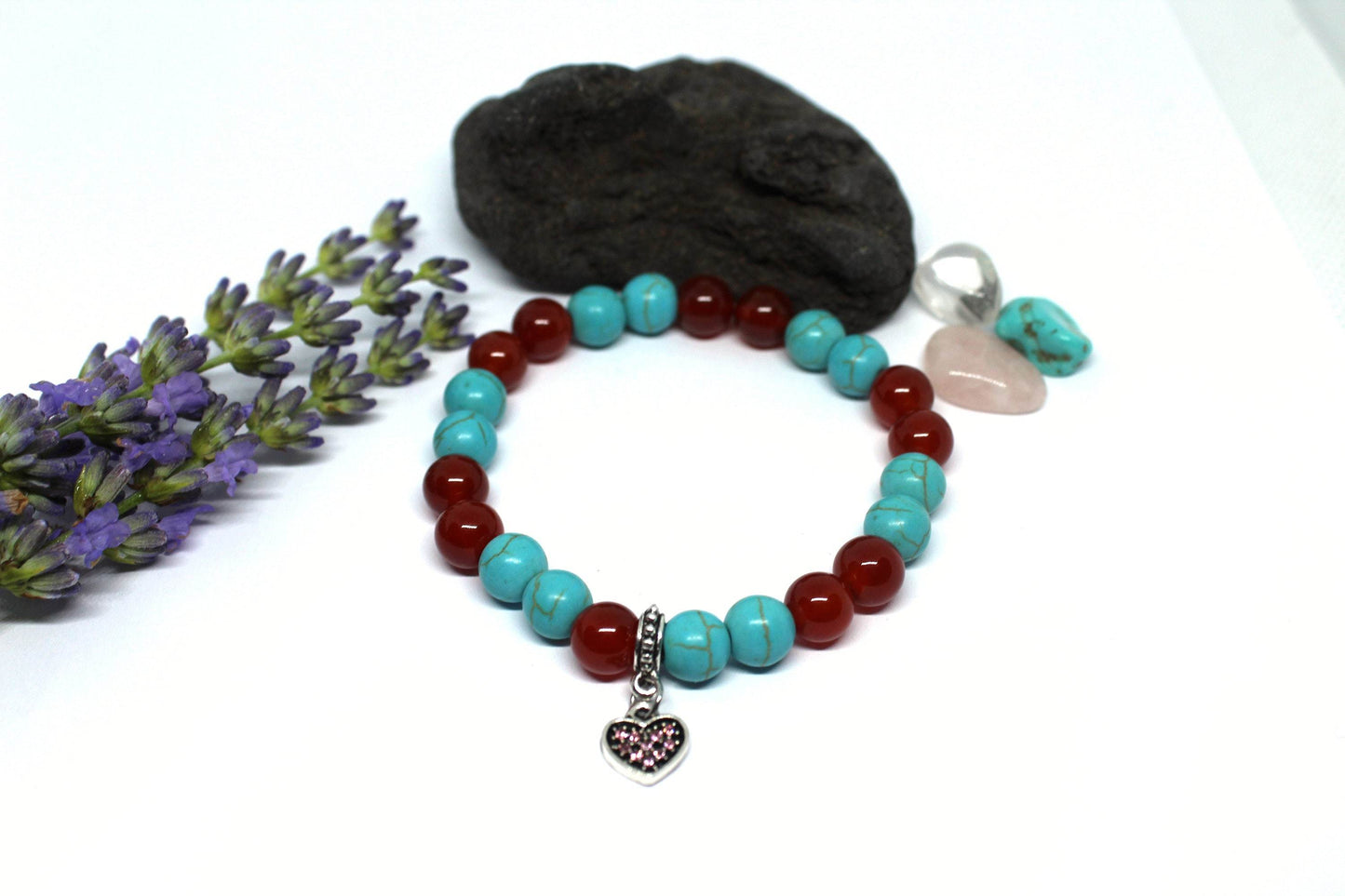 Bracelet en pierres naturelles Cornaline et Howlite Turquoise