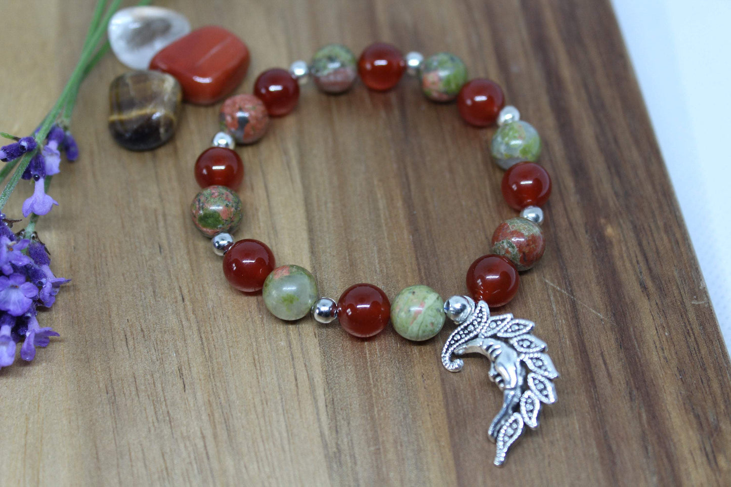 Bracelet pierres naturelles en Cornaline, Unakite "Spécial Clairvoyance "