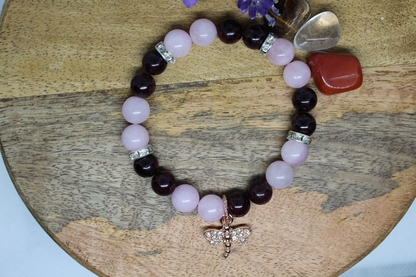 Bracelet pierres naturelles Quartz rose, Grenat " Spécial Ancrage "