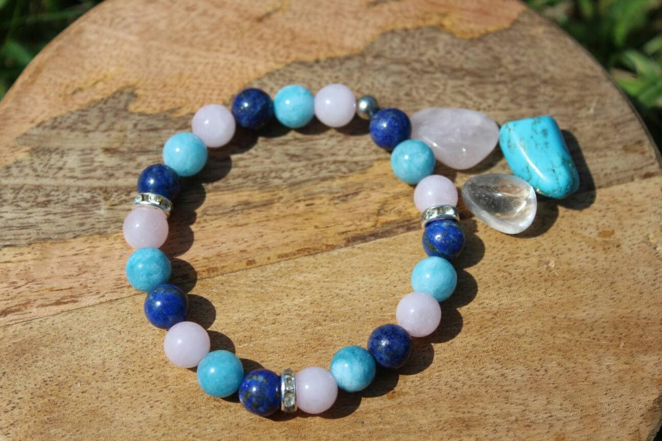Bracelet en pierres naturelles Aigue marine, Quartz rose, Lapis lazuli "Spécial Burn-out"